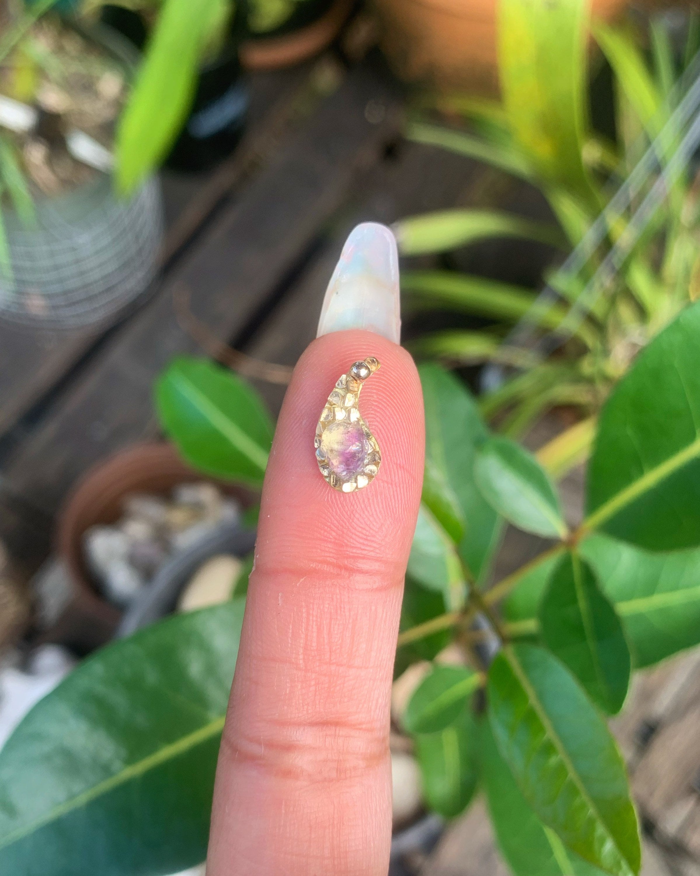 Amethyst Crystal Bindi * Brass & Silver Options * Reusable Forehead Jewel * Hand Forged