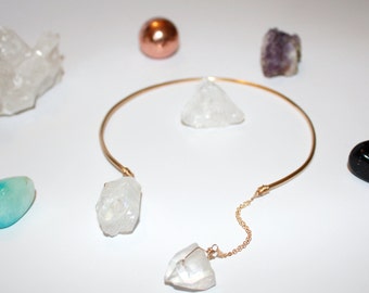 14K Solid Gold Angel Aura Quartz Choker