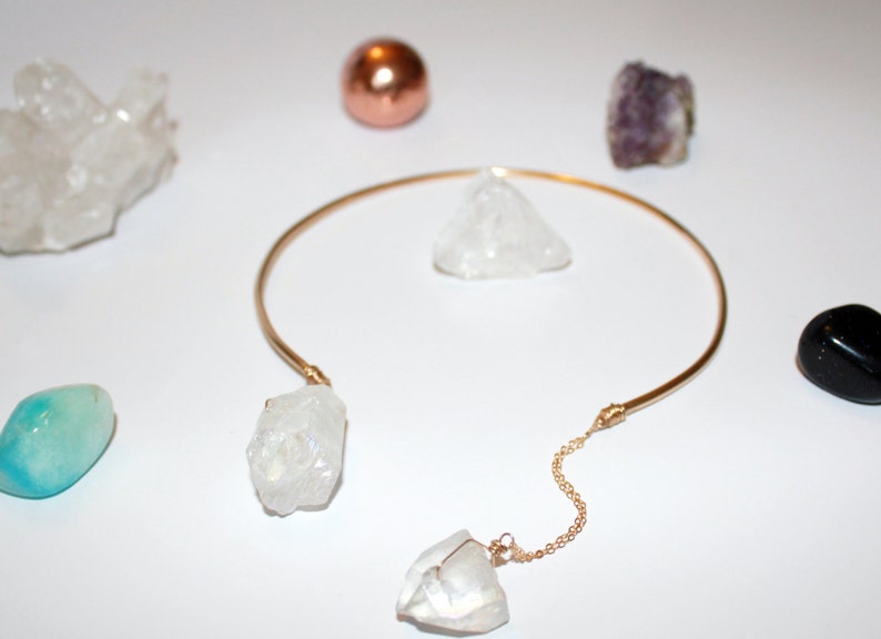 14K Solid Gold Angel Aura Quartz Choker image 1