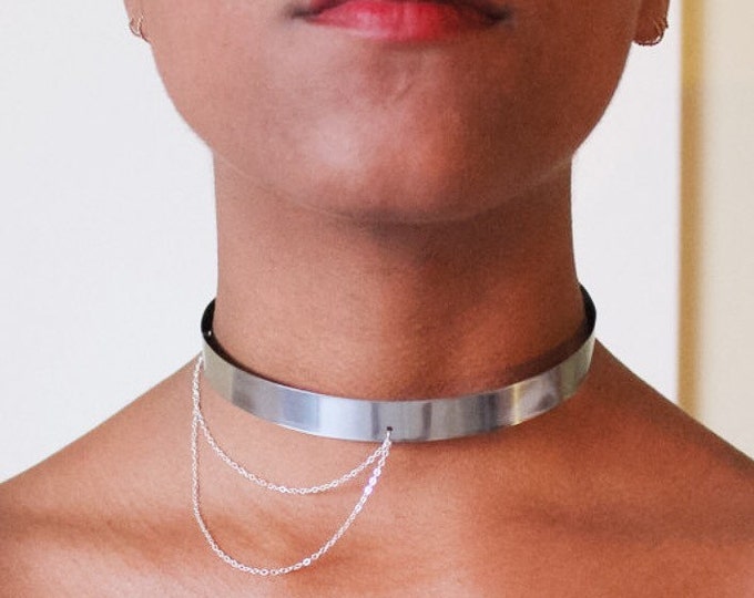Asymmetrical Silver Chain Thin Choker Necklace