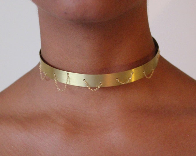 Pierced Gold Chain Choker Necklace