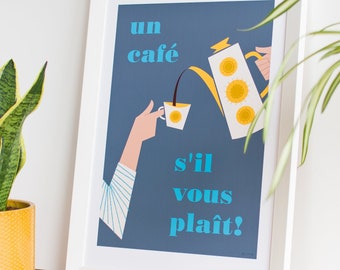 Retro Coffee Print, Coffee Pot Poster, Kitchen Art, Coffee Lover Decor, Mid Century Print, New Home Gift for Coffee Lover