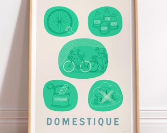 Fietsposter, retro fietsprint, geïllustreerde fietskunst, cadeau voor fietser, cadeau voor fietsende vader