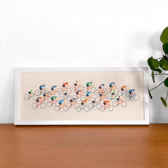 Peloton Cycling Poster, Bicycle Wall Art, Retro Illustrated Bike Print, Cyclist Gifts