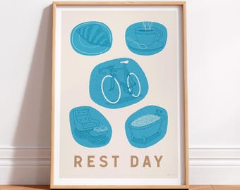 Illustratieve fietsvoorwaarden poster, leuke retro fietskunst print, typografische fietskunst aan de muur, cadeau-idee voor fietsliefhebber, fietscadeau vader