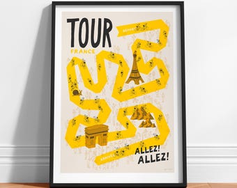 Cycling Poster, Grand Tour Retro Bike Art, Illustrated Print, Cycling Wall Decor, Fun Cyclist Gift, Bike Fan Present