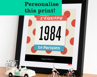 PERSONALISED Cycling Art, Tour de France Print, Customisable Race Number, Gift for Cyclist