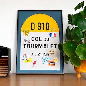 Affiche personnalisée de panneau de signalisation de cyclisme, Col du Tourmalet, impression d'art de cyclisme, marqueur de kilomètre, cadeau pour cycliste