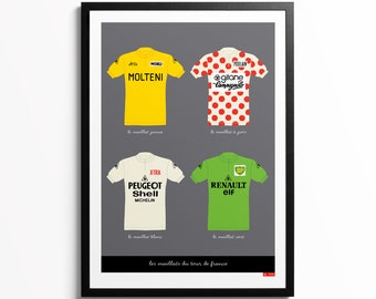 Tour de France Poster, Vintage Cycling Jerseys Art Print