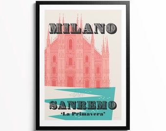 Milan-San Remo Cycling Print, Decorative Bike Race Poster, Monuments Typographical Art, Illustrated Bicycle Wall Decor