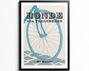 Tour of Flanders Illustrated Cycling Print, Typographical Bicycle Poster, Monuments Retro Wall Art