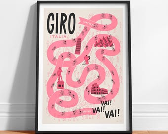 Giro Cycling Poster, Retro Bike Art, Cycling Grand Tour Print, Cyclist Gift, Gift for Bicycle Lover, Cycling Home Decor