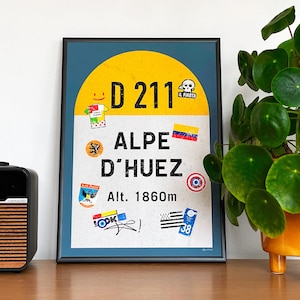 Personalised Cycling Art Print, Alpe D’Huez Road Sign Wall Art, Custom Cycling Gift , Gift Idea for Cyclist