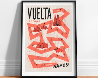 Cycling Print, Grand Tour Cycling Art, Vuelta Retro Bike Art, Gift Idea for Cyclist, Cycling Wall Decor, Bike Lover Gift
