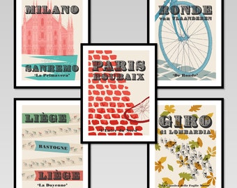Cycling Poster, Paris-Roubaix Print, Monuments Cycling Art, Gift for Cyclist