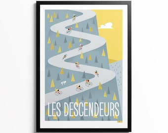 Tour de France Poster, Gift for Cyclist, Cycling Art Print, Descenders