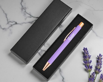 Personalised Purple Pen with Rose Gold Trim - Engraved Pen Gift.