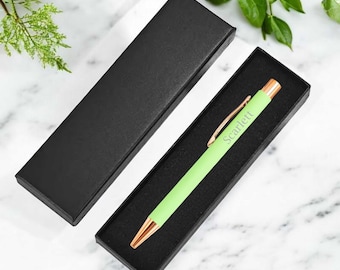 Engraved Lime Green Pen with Rose Gold Trim - Personalised Pen Gift.