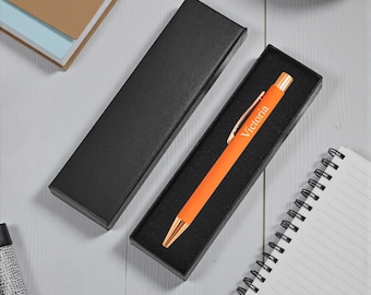 Personalised Orange Pen with Rose Gold Trim - Engraved Pen Gift.