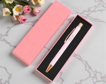Personalised Baby Pink Pen with Rose Gold Trim: Engraved pen for Her.