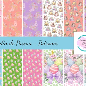 Patrones Jardín de Pascua | Conejitos y Huevos | Scrapbooking Digital Kawaii | Easter Pattern Papers Printable