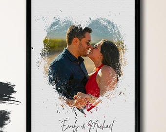 Custom Watercolor Couple Portrait, Personalized Canvas Print, Anniversary Gift