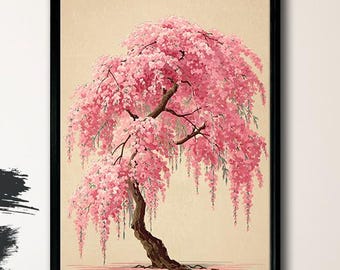 Sakura Tree Canvas Print, Japanese Cherry Blossom Art, Asian Wall Decor