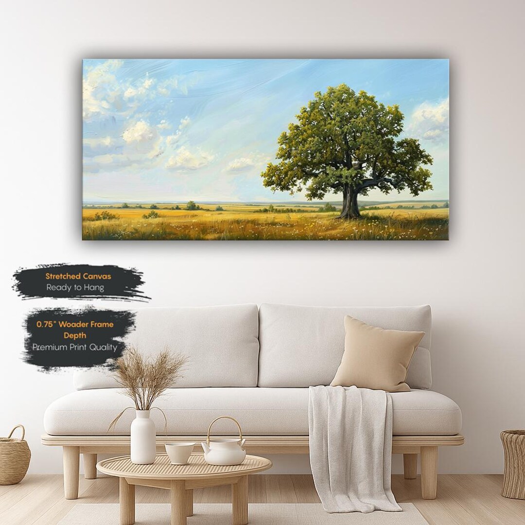 Majestic Oak Tree Landscape Canvas Print, Large Nature Wall Art ...