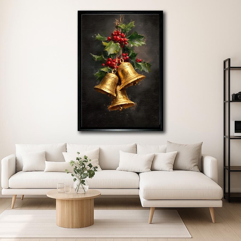 Bells Photo Frame Golden Bells Canvas Print, Christmas Wall Art, Holiday Home Decor - Etsy