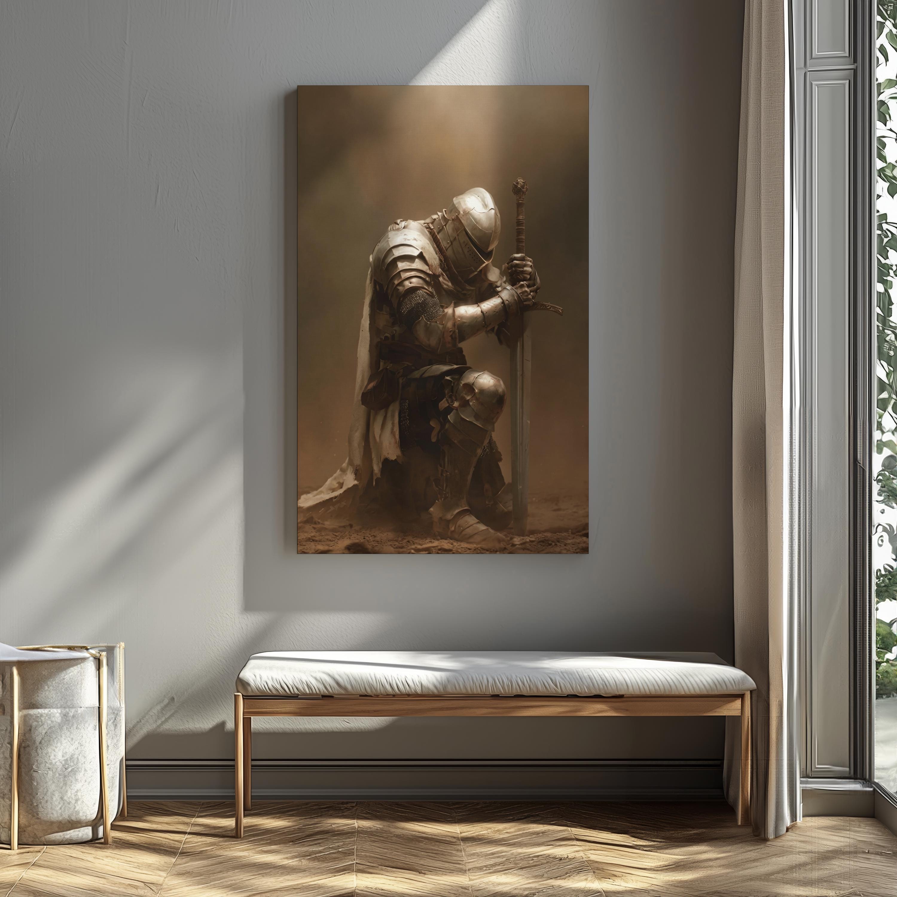 Medieval Knight Wall Art, Dark Warrior Canvas, Gothic Armor Painting ...