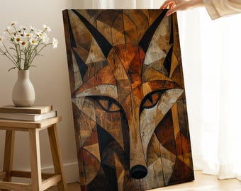 Geometric Fox Wall Art – Modern Animal Canvas Print Rustic Woodland Decor
