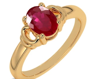 Oval Roter Rubin Vergoldeter Ring - Eleganter Juli Geburtsstein Schmuck