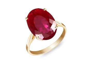 Red Ruby Gold-Plated Statement Ring – Oval Gemstone, Bridal Jewelry