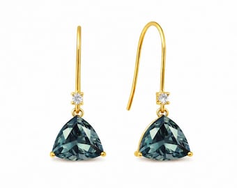 Indicolite Tourmaline Gold Plated Earrings – Trillion CZ Accents