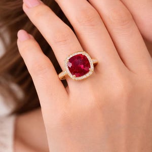 Gold Plated Ruby Ring with CZ Accents – Women’s Statement Jewelry