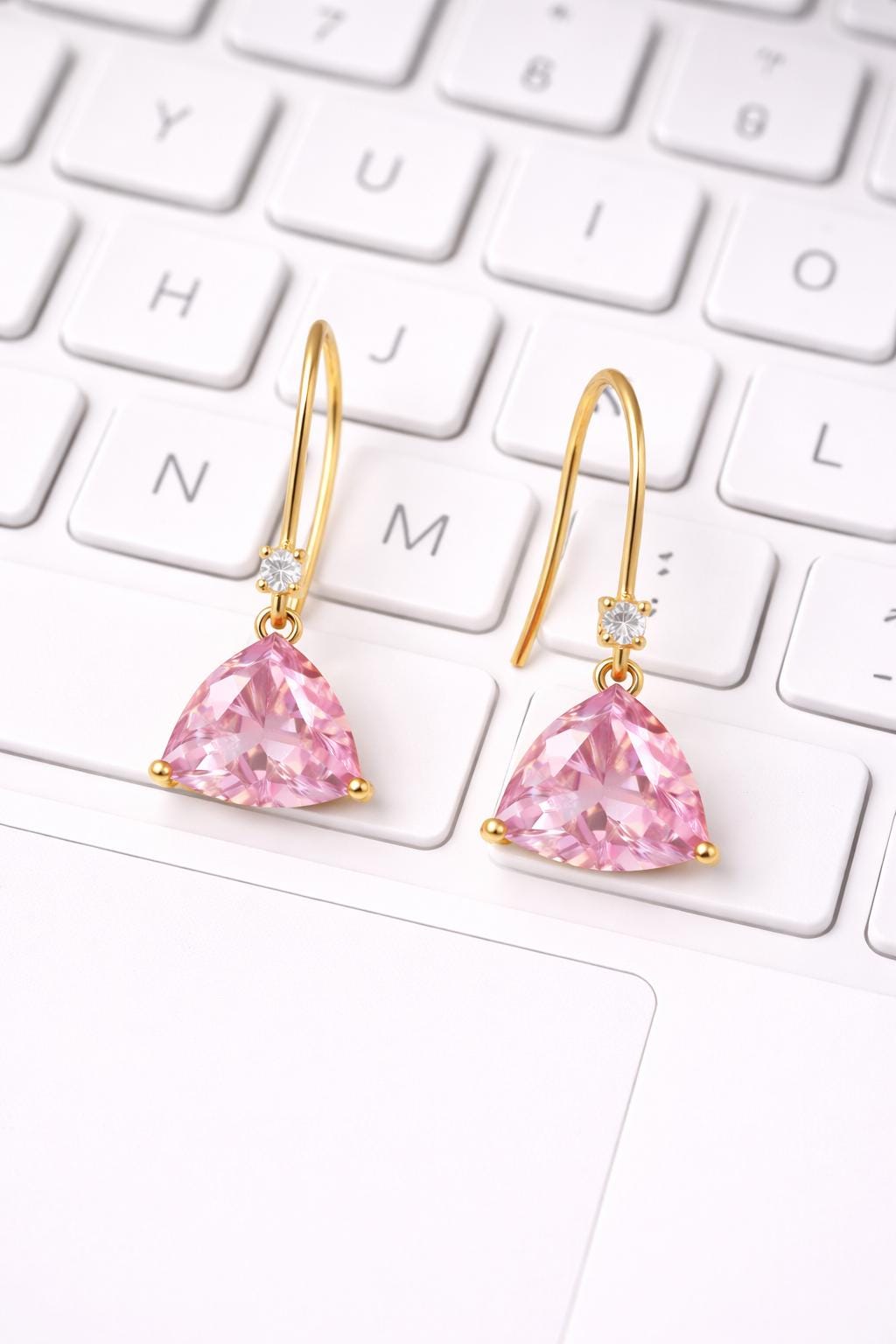 Ceylon Bi-color Padparadscha Sapphire Earrings – Gold Plated, CZ