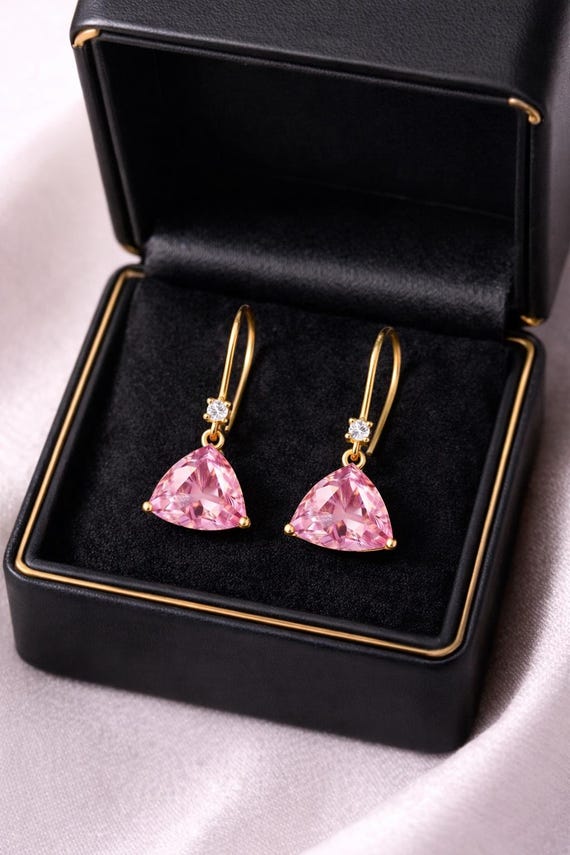 Ceylon Bi-color Padparadscha Sapphire Earrings – Gold Plated, CZ