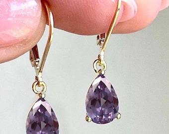 Color-Changing Alexandrite Pear Drop Earrings, Gold Plated Sterling Silver