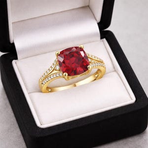 Red Ruby Gold-Plated Ring with CZ Accents
