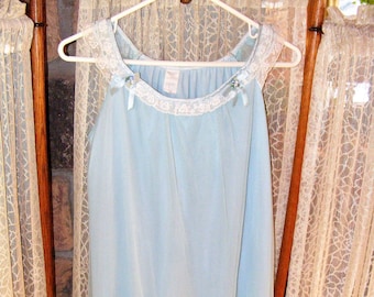 60s  Nightgown Teddy Sheer Nylon Vintage Lingerie  Blue Vintage Sleepwear Sm