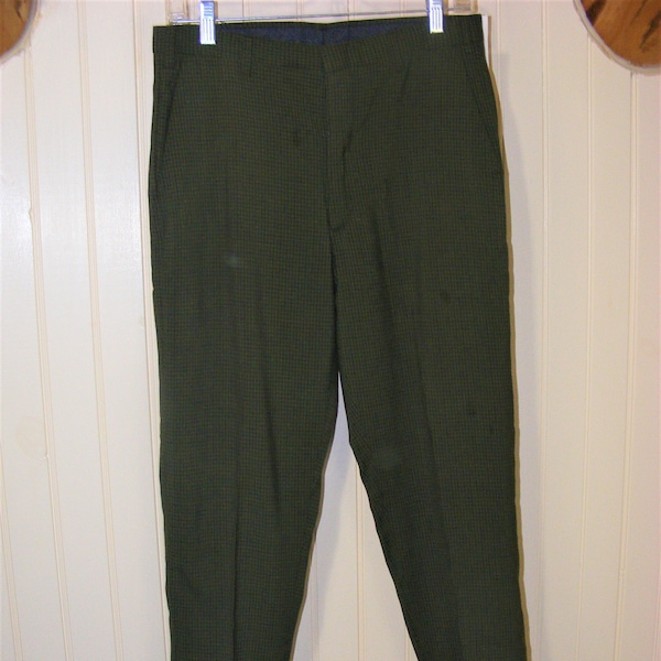 60s Mens Trousers MacLean 30x30 Tapered Leg Army Green Check Deadstock Vintage Pants
