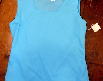 Camiseta sin mangas de poliéster turquesa de los años 60, talla M, stock muerto