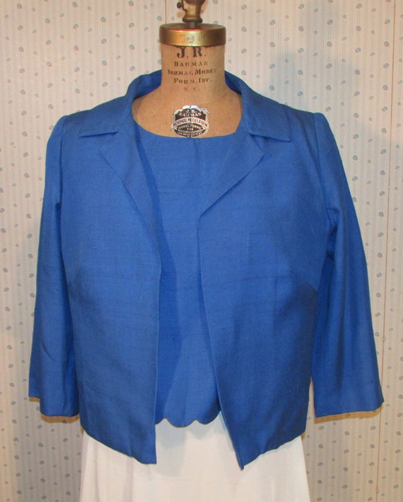 1960s Silk Blouse + Jacket  2 Pc Royal Blue Dupion