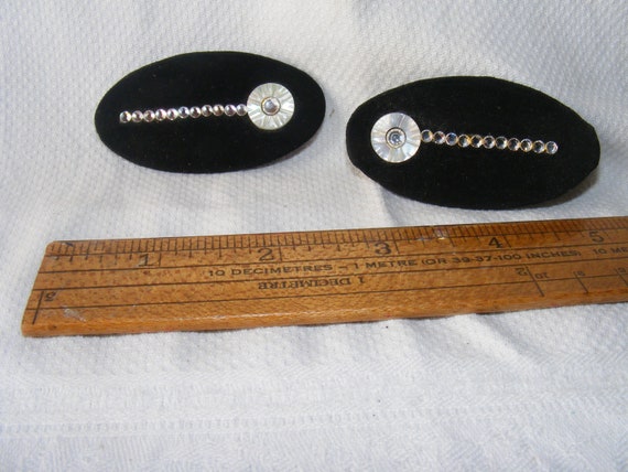 1950S Shoe Clips Black Suede Ovals Rhinestones an… - image 2