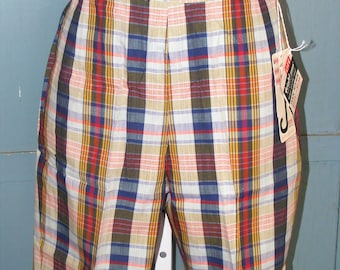 60s Bermuda Shorts XS Vintage Jeanie Deadstock Plaid Cotton