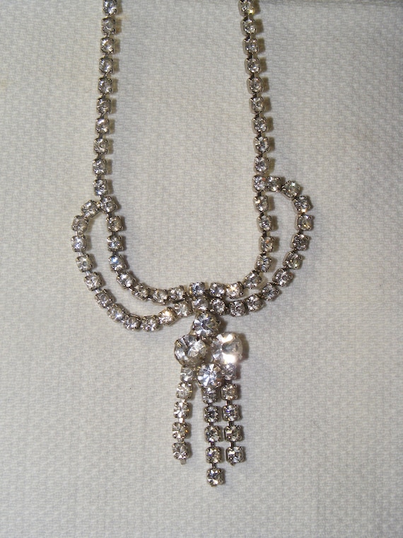 1950s Vintage Rhinestone Necklace Crystal Pendant… - image 1