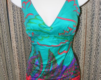 80s Swimsuit 1pc Bathing Suit Deadstock w/Tag Lycra 36 Tummy Control