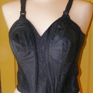 40s Longline Bra: Black Taffeta Lace, 34B, EL&#39;ee&#39;s Foundations Deadstock