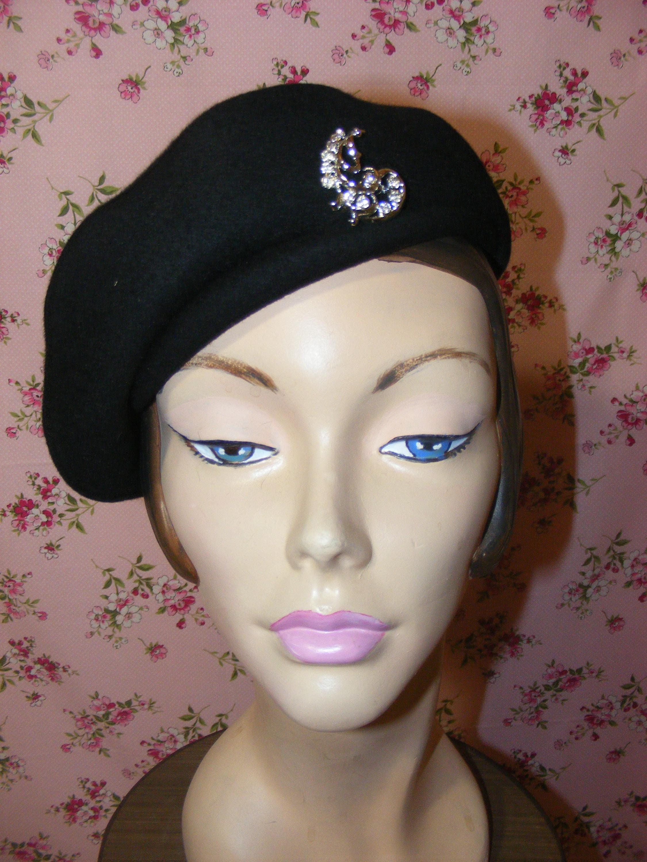 Vintage 40s Glenover Henry Pollack Tilt Felt Black Wool Felt Rhinestone … Vintage 1940 main image 4