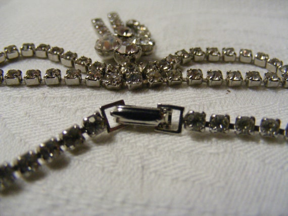1950s Vintage Rhinestone Necklace Crystal Pendant… - image 5